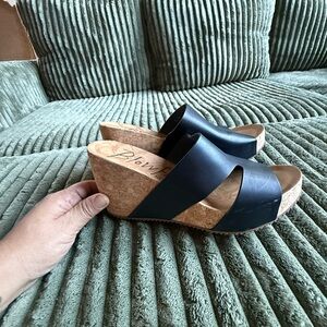 Blowfish Black Cork Wedge Sandals